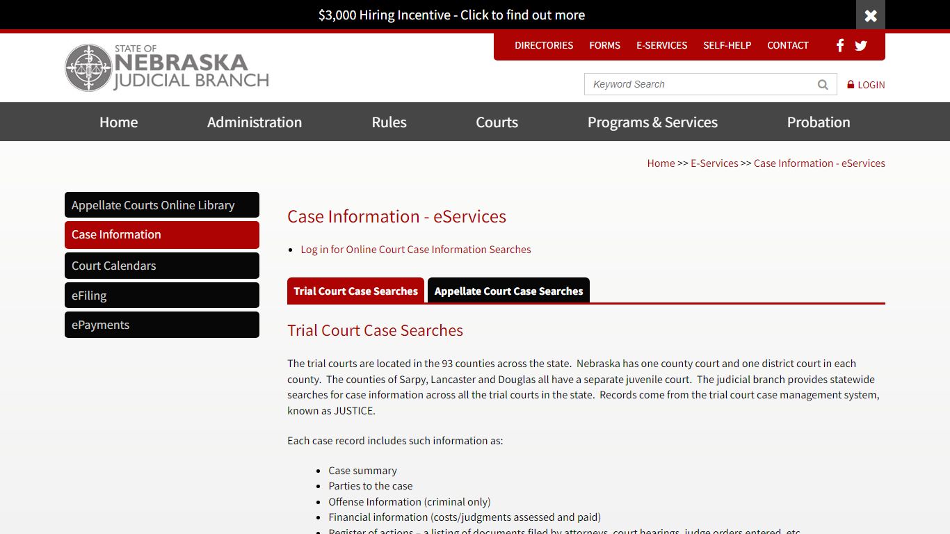 Case Information - eServices | Nebraska Judicial Branch